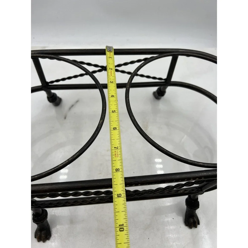 Heavy Metal Wrought Iron Double Pet Bowl Stand Raised Feeder Lion Head Paw Feet